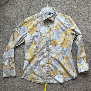 VTG Georg Roth Floral Button-Down Shirt Sequin Collar Detail Made in Turkey